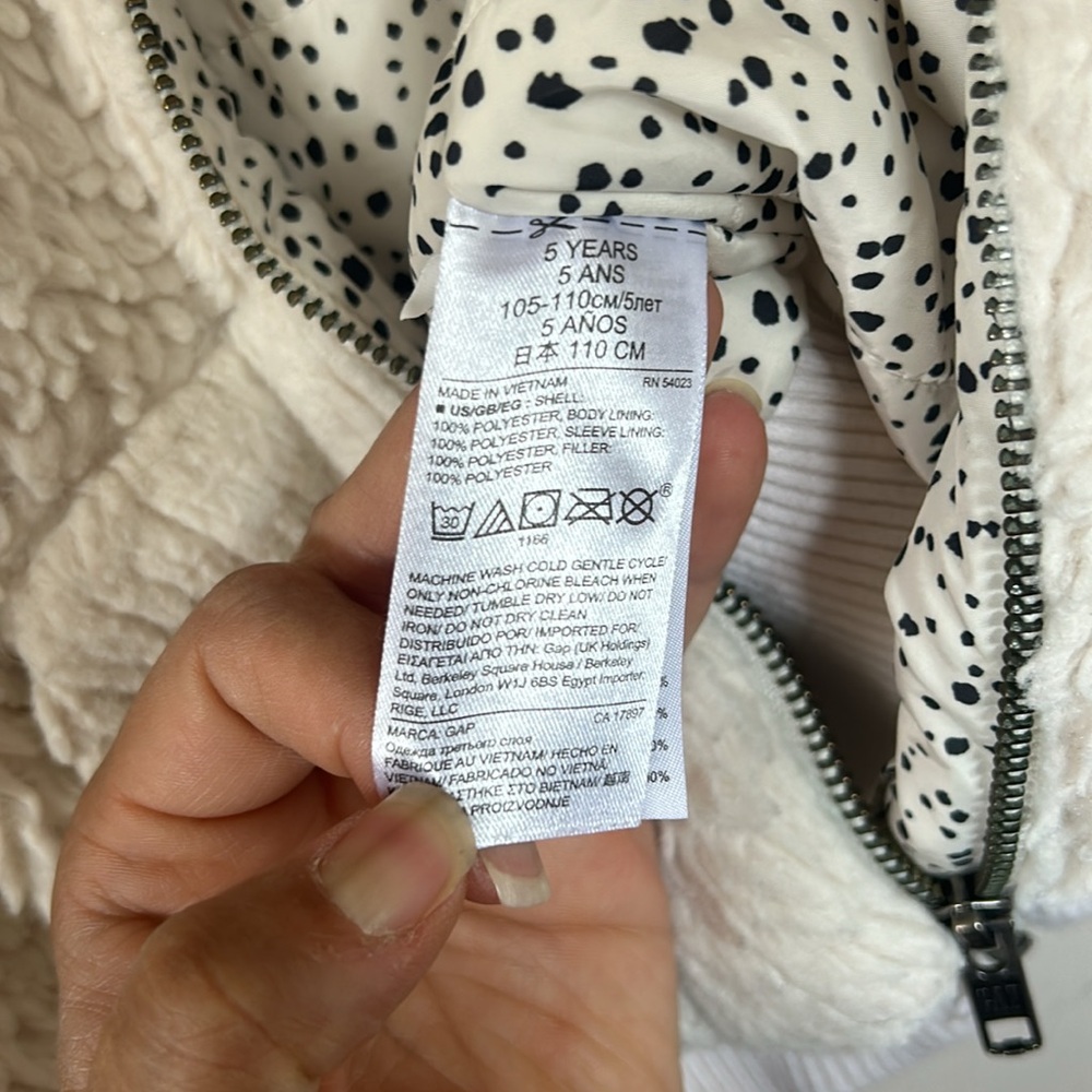 Gap Kids Girls Sherpa Bear Ear Hooded Cream Zip Up Jacket - Picture 6 of 6